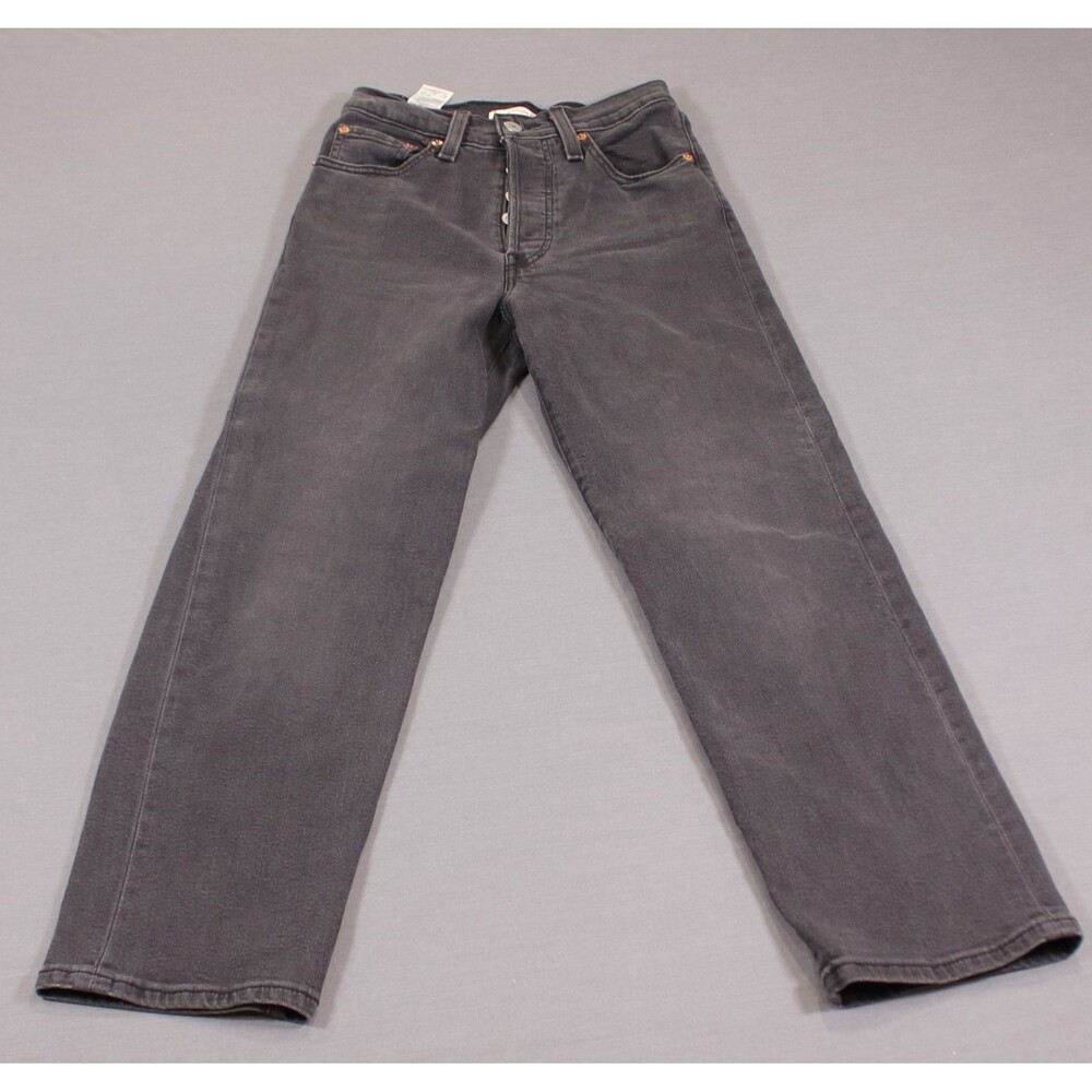 Levis Womens 24 Ribcage Straight Ankle Jeans Black Denim High-Rise Button Fly